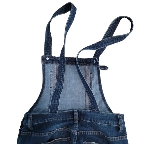 Free People Blue Washed Skinny Cotton Blend Denim Overall Size 24 - Picture 3 of 5